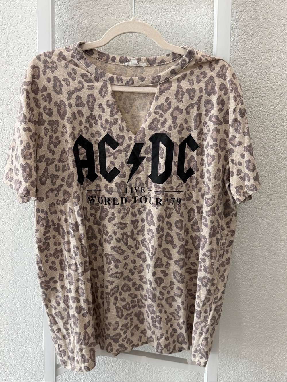Taupe Leopard AC/DC Keyhole Short Sleeve Tee